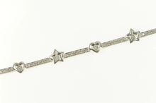 Load image into Gallery viewer, 14K 1.25 Ctw Heart Star Diamond Bar Tennis Bracelet 7&quot; White Gold