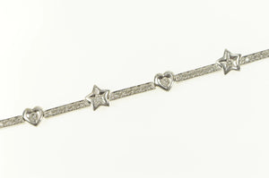 14K 1.25 Ctw Heart Star Diamond Bar Tennis Bracelet 7" White Gold