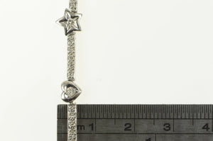 14K 1.25 Ctw Heart Star Diamond Bar Tennis Bracelet 7" White Gold