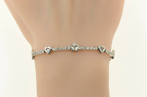 14K 1.25 Ctw Heart Star Diamond Bar Tennis Bracelet 7" White Gold