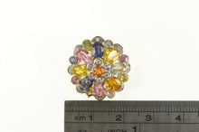 Load image into Gallery viewer, 14K Round Natural Sapphire Diamond Flower Cluster Pendant Yellow Gold