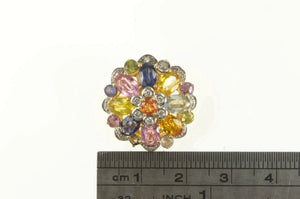 14K Round Natural Sapphire Diamond Flower Cluster Pendant Yellow Gold