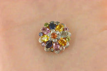 Load image into Gallery viewer, 14K Round Natural Sapphire Diamond Flower Cluster Pendant Yellow Gold