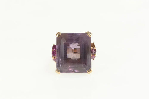 14K Emerald Amethyst Ruby Retro Cocktail Ring Yellow Gold