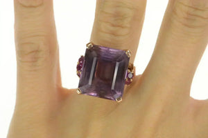 14K Emerald Amethyst Ruby Retro Cocktail Ring Yellow Gold