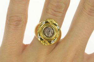 18K Ornate Diamond Ancient Greek Coin Statement Ring Yellow Gold