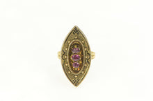 Load image into Gallery viewer, 14K Victorian Tiered Rhodolite Garnet Navette Cocktail Ring Yellow Gold