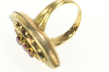 Load image into Gallery viewer, 14K Victorian Tiered Rhodolite Garnet Navette Cocktail Ring Yellow Gold