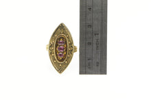 Load image into Gallery viewer, 14K Victorian Tiered Rhodolite Garnet Navette Cocktail Ring Yellow Gold