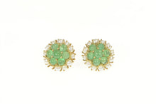 Load image into Gallery viewer, 14K Victorian Emerald Seed Pearl Cluster Stud Earrings Yellow Gold