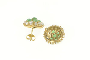 14K Victorian Emerald Seed Pearl Cluster Stud Earrings Yellow Gold