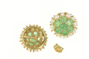 14K Victorian Emerald Seed Pearl Cluster Stud Earrings Yellow Gold