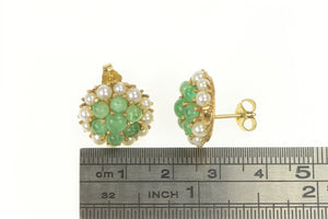 14K Victorian Emerald Seed Pearl Cluster Stud Earrings Yellow Gold