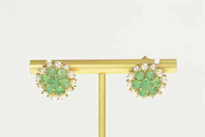 14K Victorian Emerald Seed Pearl Cluster Stud Earrings Yellow Gold