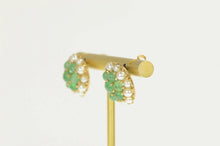 Load image into Gallery viewer, 14K Victorian Emerald Seed Pearl Cluster Stud Earrings Yellow Gold