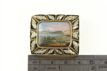 Load image into Gallery viewer, 14K Victorian Mountain Valley Hand Painted Enamel Pin/Brooch Yellow Gold