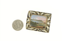 Load image into Gallery viewer, 14K Victorian Mountain Valley Hand Painted Enamel Pin/Brooch Yellow Gold