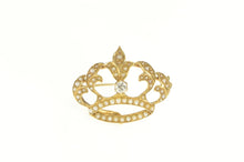 Load image into Gallery viewer, 14K Victorian Diamond Seed Pearl Crown Pin/Brooch Yellow Gold