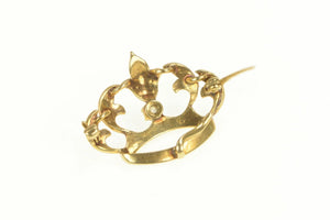 14K Victorian Diamond Seed Pearl Crown Pin/Brooch Yellow Gold