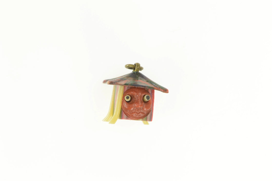 Gold Filled 3D Articulated Bulging Eyes Tribal Hut With Face Charm/Pendant