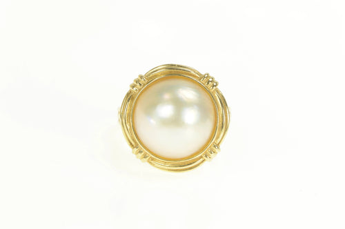 18K Mabe Pearl Ornate Banded Statement Cocktail Ring Yellow Gold