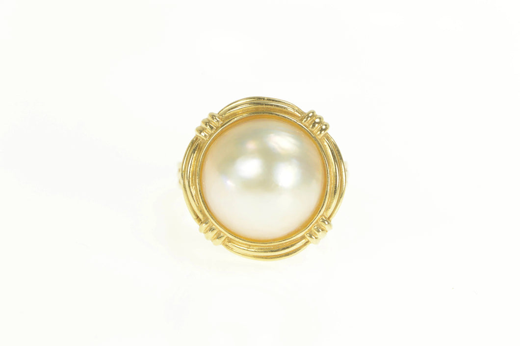 18K Mabe Pearl Ornate Banded Statement Cocktail Ring Yellow Gold