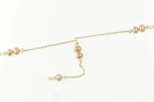 10K Classic Pearl Chain Link Drop Dangle Necklace 16