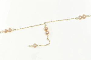 10K Classic Pearl Chain Link Drop Dangle Necklace 16" Yellow Gold