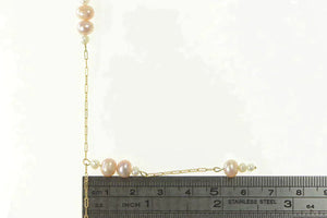 10K Classic Pearl Chain Link Drop Dangle Necklace 16" Yellow Gold