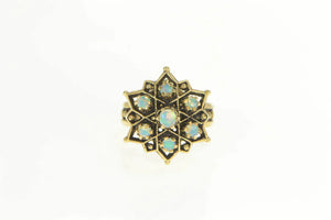 14K 1950's Ornate Natural Opal Star Flower Cocktail Ring Yellow Gold