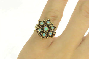 14K 1950's Ornate Natural Opal Star Flower Cocktail Ring Yellow Gold