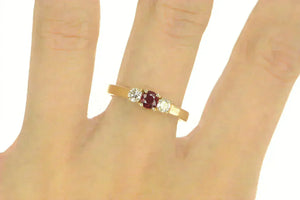 14K 0.88 Ctw Natural Ruby Diamond Engagement Ring Yellow Gold