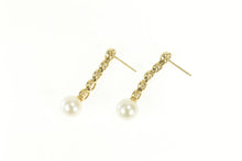 Load image into Gallery viewer, 14K 1.25 Ctw Pearl Diamond Dangle Statement Earrings Yellow Gold