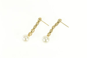 14K 1.25 Ctw Pearl Diamond Dangle Statement Earrings Yellow Gold