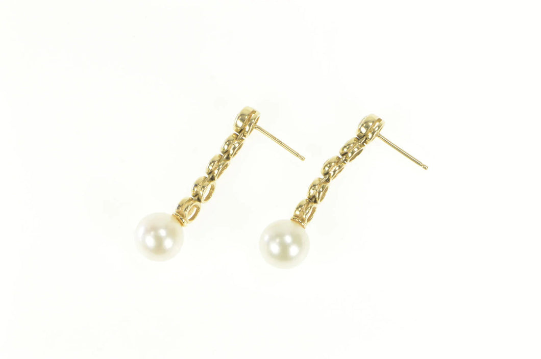 14K 1.25 Ctw Pearl Diamond Dangle Statement Earrings Yellow Gold