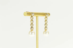 14K 1.25 Ctw Pearl Diamond Dangle Statement Earrings Yellow Gold