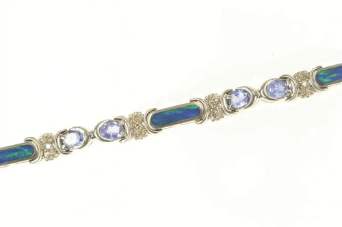 14K Black Opal Inlay Tanzanite Diamond Statement Bracelet 7.25