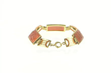 Load image into Gallery viewer, 14K Victorian Carnelian Cameo Floral Enamel Bracelet 7.25&quot; Yellow Gold