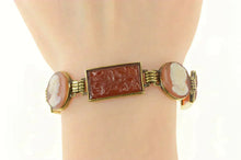 Load image into Gallery viewer, 14K Victorian Carnelian Cameo Floral Enamel Bracelet 7.25&quot; Yellow Gold