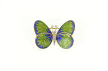 Load image into Gallery viewer, 18K 1950&#39;s Diamond Blue Green Enamel Butterfly Pin/Brooch Yellow Gold