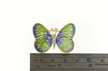 Load image into Gallery viewer, 18K 1950&#39;s Diamond Blue Green Enamel Butterfly Pin/Brooch Yellow Gold