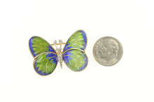 Load image into Gallery viewer, 18K 1950&#39;s Diamond Blue Green Enamel Butterfly Pin/Brooch Yellow Gold