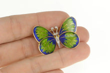 Load image into Gallery viewer, 18K 1950&#39;s Diamond Blue Green Enamel Butterfly Pin/Brooch Yellow Gold