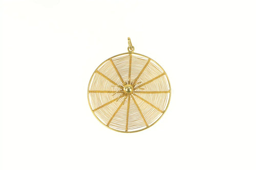 18K 3D Elaborate Woven Spider Web Halloween Charm/Pendant Yellow Gold