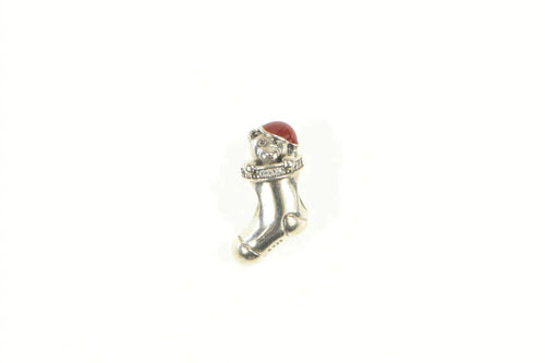 Sterling Silver Pandora Retired Christmas Stocking Enamel CZ Charm/Pendant