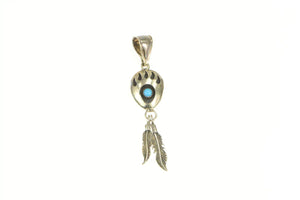 Sterling Silver Turquoise Native American Navajo Feather Pendant