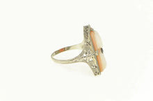 Load image into Gallery viewer, 14K Art Deco Filigree Carved Shell Cameo Diamond Ring White Gold