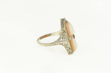 Load image into Gallery viewer, 14K Art Deco Filigree Carved Shell Cameo Diamond Ring White Gold