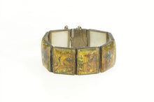 Load image into Gallery viewer, Sterling Silver Vintage Painted Mother of Pearl Middle Eastern Bracelet 6.5&quot;