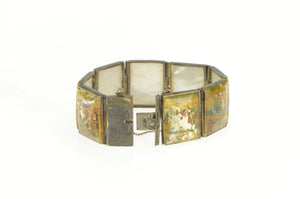 Sterling Silver Vintage Painted Mother of Pearl Middle Eastern Bracelet 6.5"